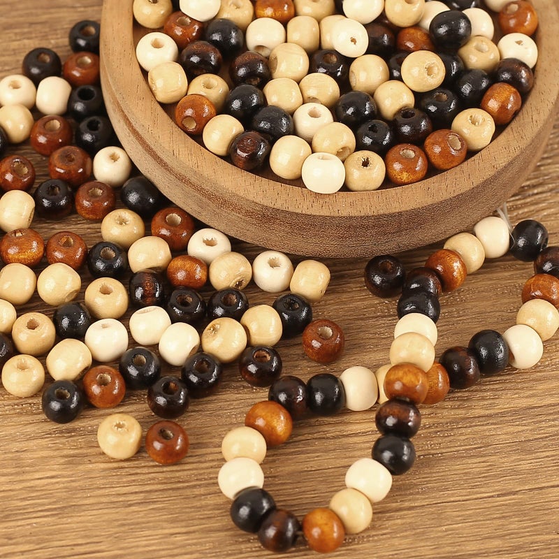 HERZWILD 1000Pcs Natural Colors Wooden Beads Vintage Round Natural Brown Wooden Beads Large Hole Wood Hair Bead for Macrame Rosary Bracelet Jewelry Craft Making (7 * 8mm) - Image 4