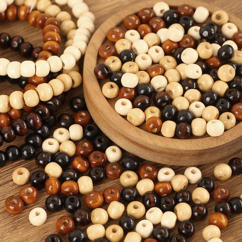 HERZWILD 1000Pcs Natural Colors Wooden Beads Vintage Round Natural Brown Wooden Beads Large Hole Wood Hair Bead for Macrame Rosary Bracelet Jewelry Craft Making (7 * 8mm) - Image 3