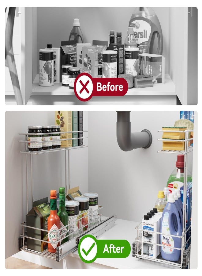 STORKING Under Sink Organizer 9" W X17 D, Pull Out Cabinet Organizer 2 Tier, Under Sink Slide Out Chrome Plated, Under Kitchen Bathroom Organizer, Pantry Cabinet Closet Organization Rack, 1 Pack - Image 3
