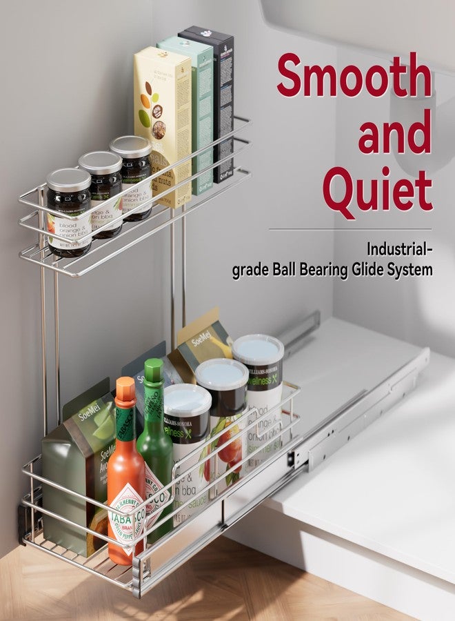 STORKING Under Sink Organizer 9" W X17 D, Pull Out Cabinet Organizer 2 Tier, Under Sink Slide Out Chrome Plated, Under Kitchen Bathroom Organizer, Pantry Cabinet Closet Organization Rack, 1 Pack - Image 5