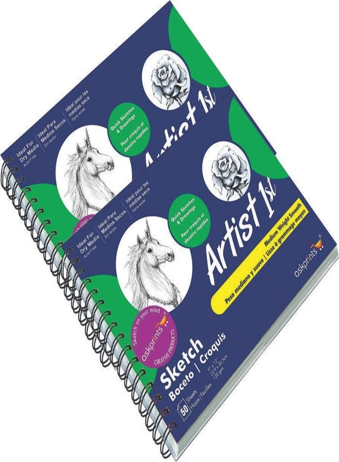 Askprints Artist Sketch Book Wiro Bound 9 x 12 inches 200 Pages Set of 2 (Acid Free) 120 GSM (AP-777) - Image 1