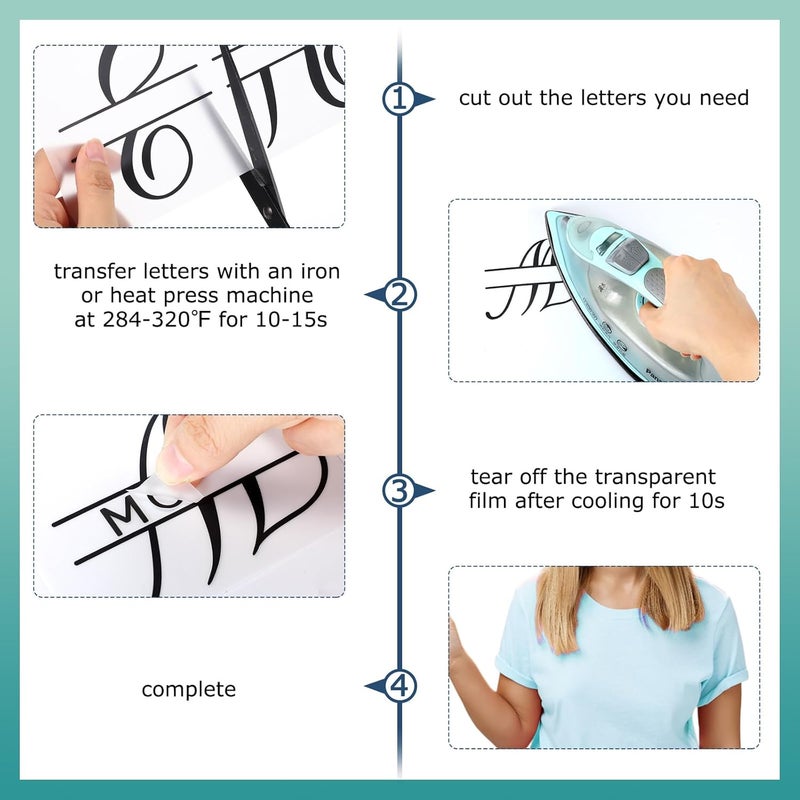 Glenmal 10 Sheets Iron on Letters Bottle Holder Split Iron on Heat Stickers Transfers Monogram Custom Name Stickers Az Letter Alphabets for Water Bottle Carrier Bag Clothing Tshirt DIY Fabric Craft - Image 2