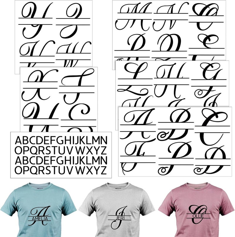 Glenmal 10 Sheets Iron on Letters Bottle Holder Split Iron on Heat Stickers Transfers Monogram Custom Name Stickers Az Letter Alphabets for Water Bottle Carrier Bag Clothing Tshirt DIY Fabric Craft - Image 1