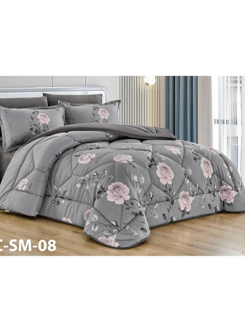 6-piece floral bedspread set for a double bed, modern design, size 260x240 cm.