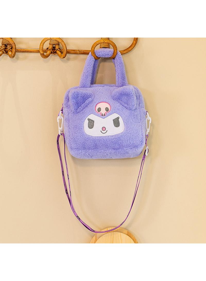 Cute Plush Kuromi Makeup Bag handbag  Open Flat Travel Toiletry Accessories Organizer Cosmetic Pouch with Handle for Cosmetics Brushes Toiletry Jewelry 