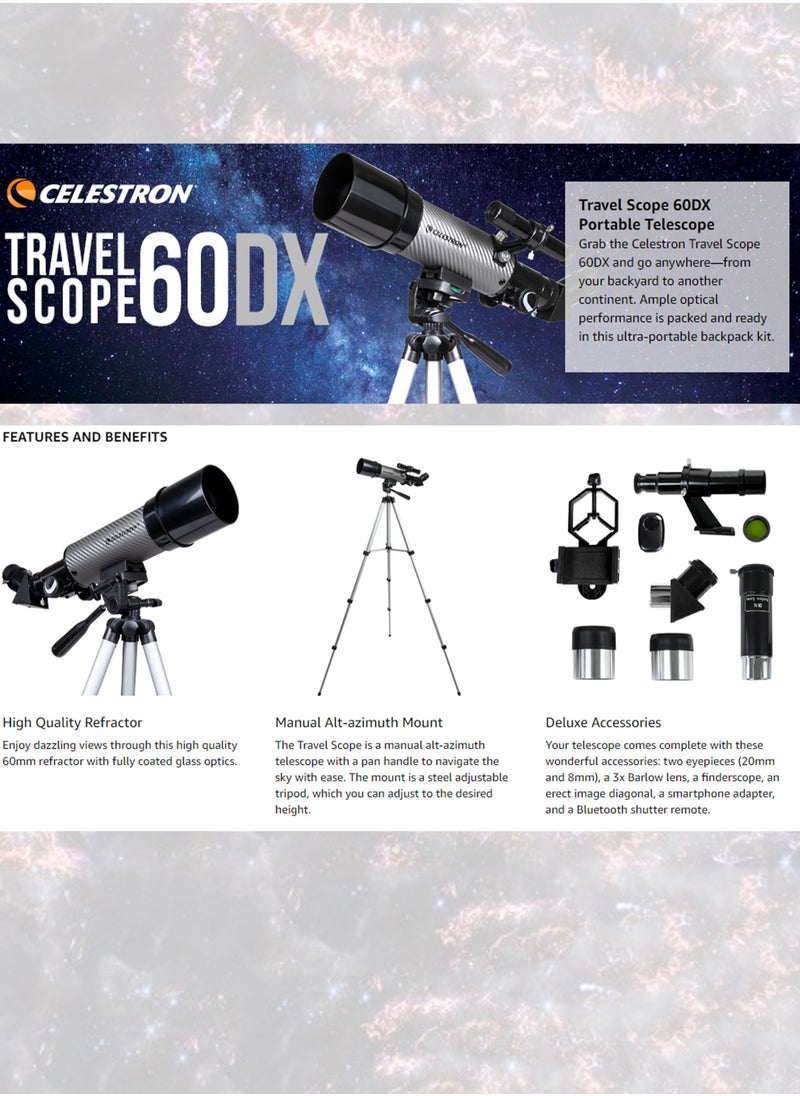 Celestron - Telescope Travel Scope Case 60 DX with Smartphone Adapter and Free ECLIPSMART SOLAR Filter | Contains free astronomy software and a product-specific download eBook - Image 1