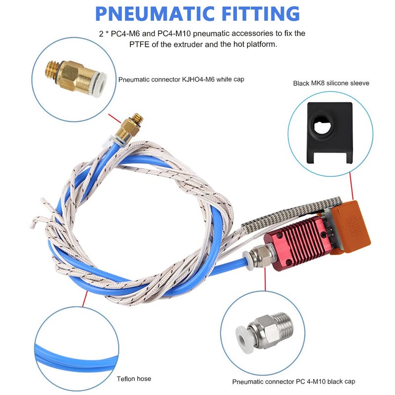 HASTHIP ® Upgrade 3D Printer Kit with Capricorn Premium XS Bowden Tubing 1M, PTFE Teflon Tube Cutter, Pneumatic Fittings and MK8 Socks and Extra Nozzles for Ender 3/3 Pro/ 5/ Vyper/Voxelab Aquila - Image 4