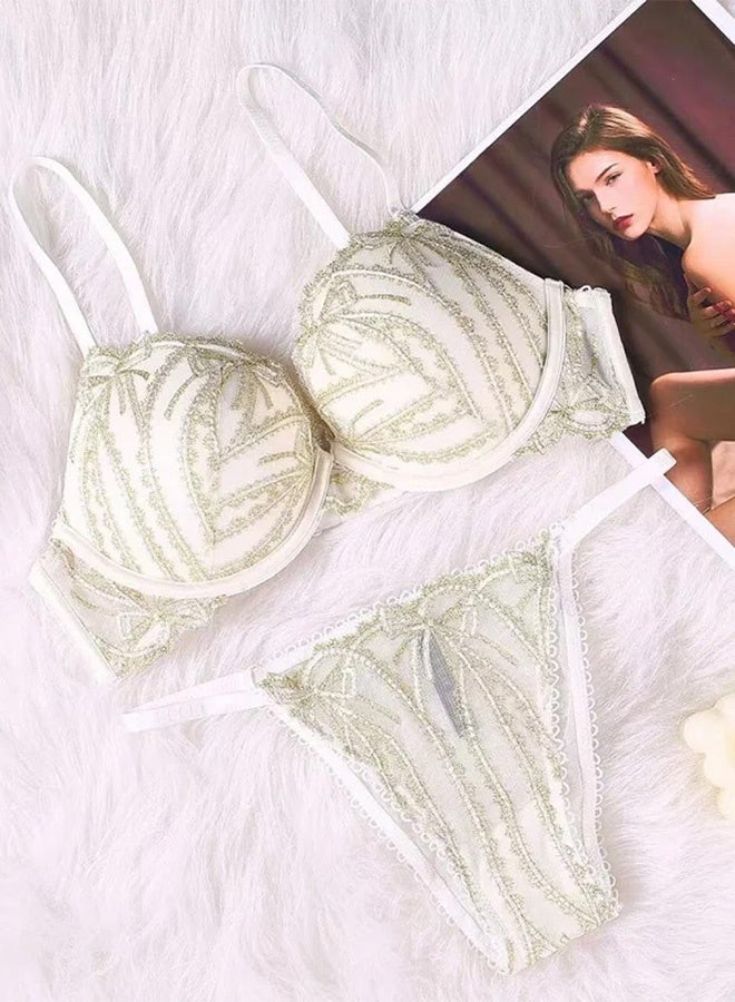 MARGOUN Women 34C / 75C Size Push Up Bra Set Soft Breathable Transparent Lace Panties Lingerie Suit Adjustable Women Underwear - Image 1