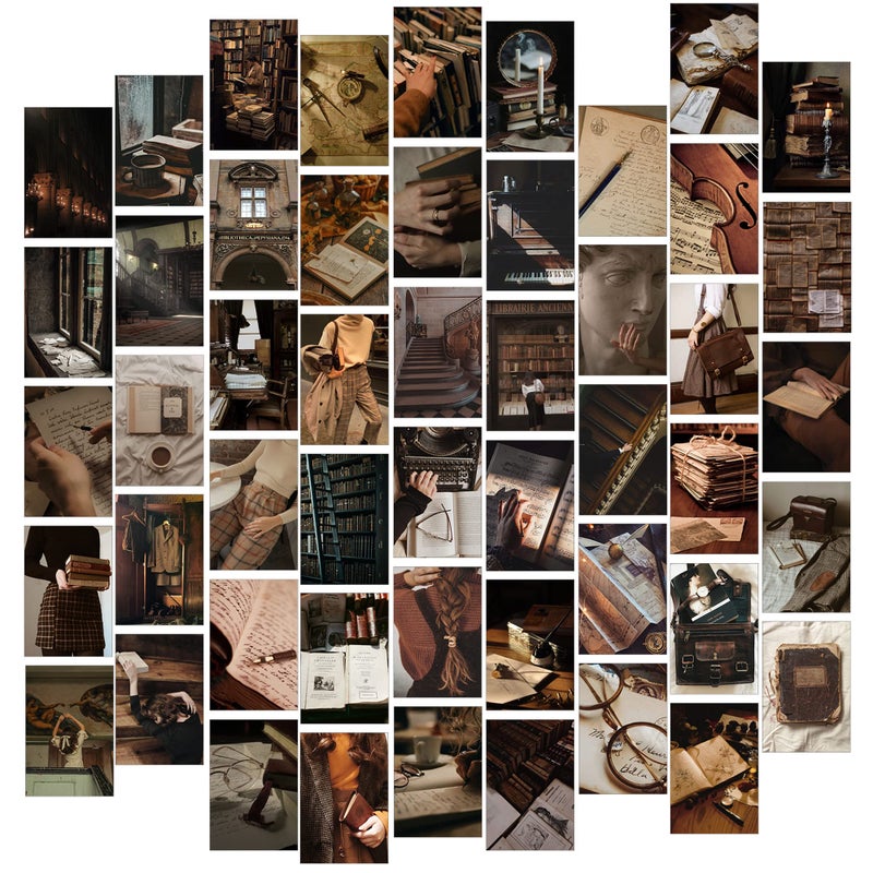 Fardes Dark Academia Room Decor, 50pcs Vintage Wall Collage Kit Aesthetic Pictures, Vintage Posters for Room Aesthetic Stuff Tiktok, Aesthetic Wall Decor for Teen Girls Bedroom, Light Academia Room Decor - Image 1