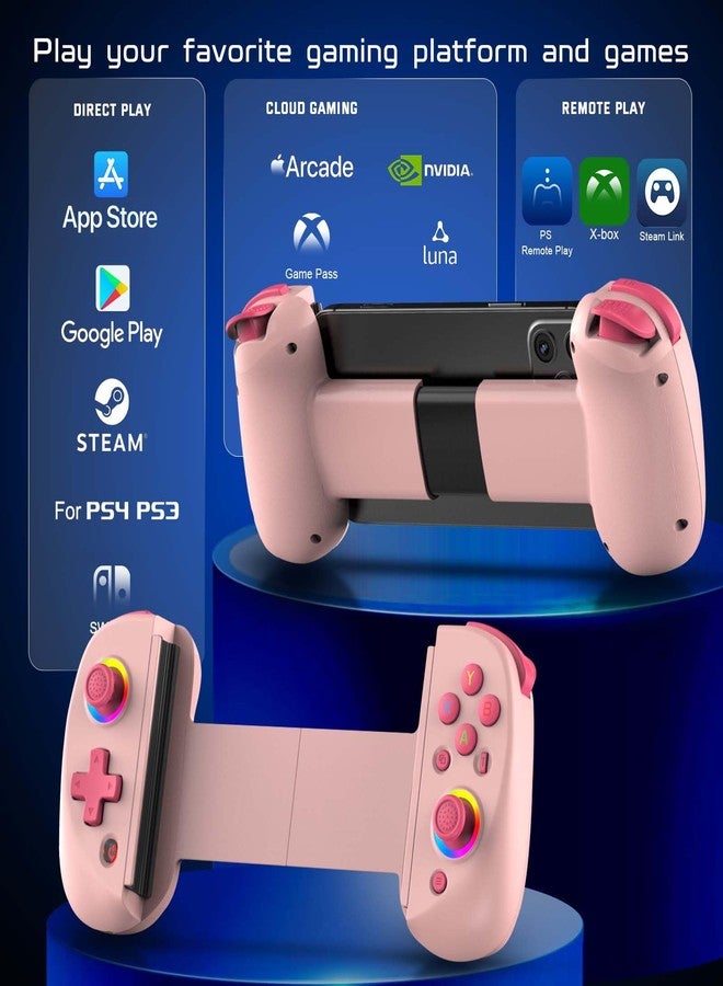 Joso Mobile Gaming Controller for iPhone/iPad/Tablet, Android Wireless Controller with Hall Effects Joysticks, Support PC/Switch, Play Cloud Games/PS Remote Play/COD/Genshin Impact & More - Pink - Image 2