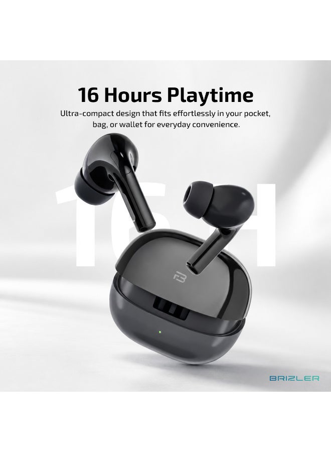 بريزلر سماعات أذن لاسلكية بالكامل (TWS) بتقنية Bluetooth v5.4، تتميز بمكالمات فائقة الوضوح، وجودة صوت ممتازة، وتصميم مريح، مع وقت تشغيل إجمالي يصل إلى 16 ساعة - اللون الأسود. - Image 3