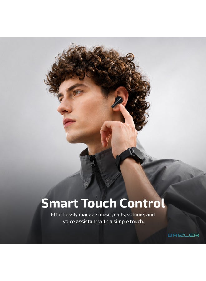 بريزلر سماعات أذن لاسلكية بالكامل (TWS) بتقنية Bluetooth v5.4، تتميز بمكالمات فائقة الوضوح، وجودة صوت ممتازة، وتصميم مريح، مع وقت تشغيل إجمالي يصل إلى 16 ساعة - اللون الأسود. - Image 4