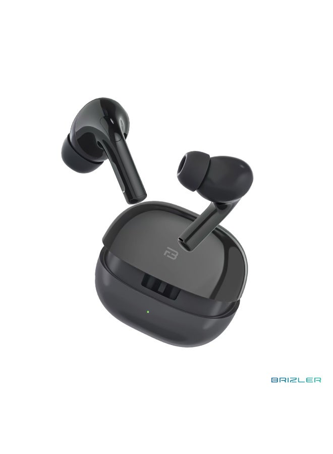 بريزلر سماعات أذن لاسلكية بالكامل (TWS) بتقنية Bluetooth v5.4، تتميز بمكالمات فائقة الوضوح، وجودة صوت ممتازة، وتصميم مريح، مع وقت تشغيل إجمالي يصل إلى 16 ساعة - اللون الأسود. - Image 1
