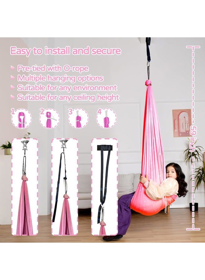 Heyfriday Sensory Swing for Kids and Adults Indoor & Outdoor Double Layer Therapy Cuddle Holds up to 300lbs Adjustable Hammock Chair with 360° Swivel Hanger Kit Effect for Aspergers Autism ADHD(Fantasy Pink) - Image 5