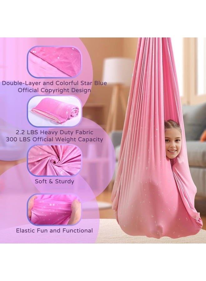 Heyfriday Sensory Swing for Kids and Adults Indoor & Outdoor Double Layer Therapy Cuddle Holds up to 300lbs Adjustable Hammock Chair with 360° Swivel Hanger Kit Effect for Aspergers Autism ADHD(Fantasy Pink) - Image 2