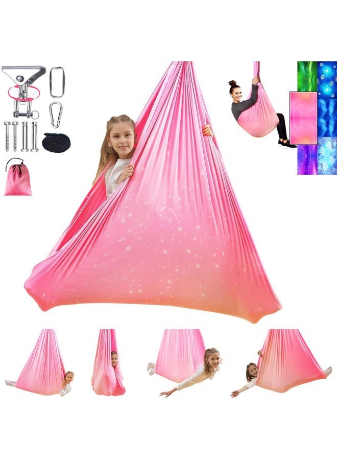 Heyfriday Sensory Swing for Kids and Adults Indoor & Outdoor Double Layer Therapy Cuddle Holds up to 300lbs Adjustable Hammock Chair with 360° Swivel Hanger Kit Effect for Aspergers Autism ADHD(Fantasy Pink) - Image 1