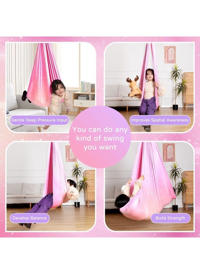 Heyfriday Sensory Swing for Kids and Adults Indoor & Outdoor Double Layer Therapy Cuddle Holds up to 300lbs Adjustable Hammock Chair with 360° Swivel Hanger Kit Effect for Aspergers Autism ADHD(Fantasy Pink) - Image 3