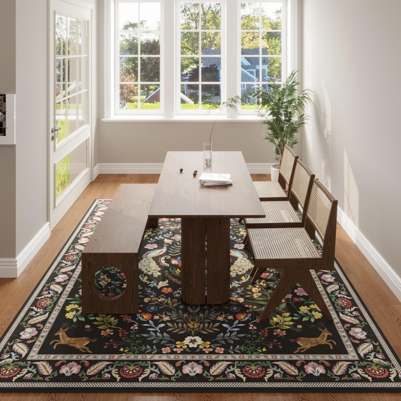 Rugcomf Living Room Rug 6x9 Rug Machine Washable Area Rug Floral Non-Slip Low Pile Large Rug for Living Room, Bedroom, Farmhouse, Dining Room, Kids Playroom (Vibrant Black) - Image 5