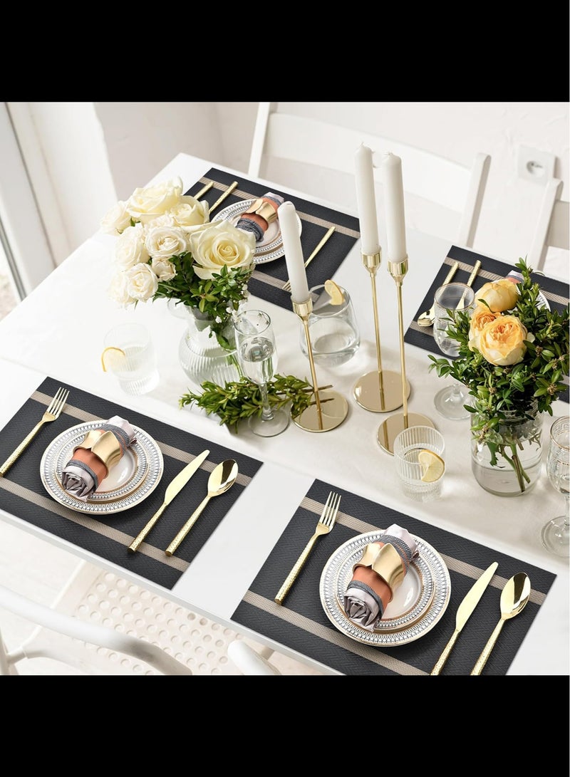 المفارش، مجموعة من 4 - سهلة التنظيف الحديثة دائم قابل للغسل الفينيل مكان الحصير - مقاومة للحرارة المفارش لطاولة المطبخ - بك الجدول الحصير لطاولة الطعام، أسود مع المشارب - Image 2