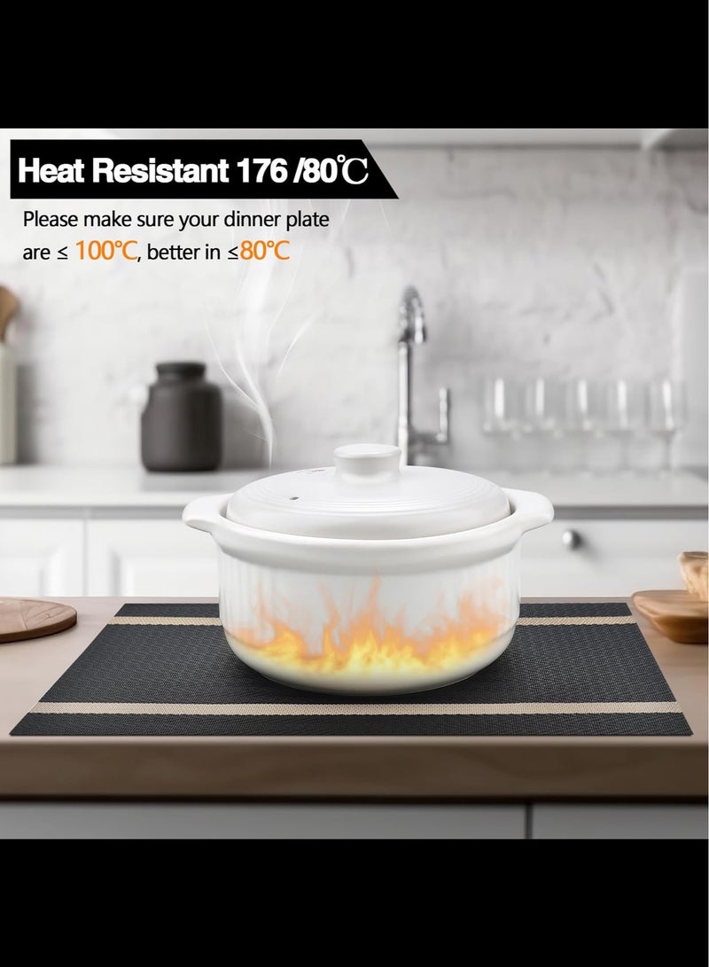 المفارش، مجموعة من 4 - سهلة التنظيف الحديثة دائم قابل للغسل الفينيل مكان الحصير - مقاومة للحرارة المفارش لطاولة المطبخ - بك الجدول الحصير لطاولة الطعام، أسود مع المشارب - Image 3