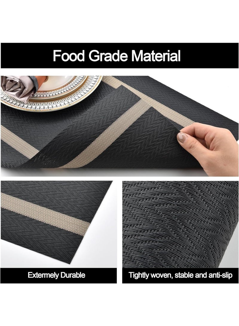 المفارش، مجموعة من 4 - سهلة التنظيف الحديثة دائم قابل للغسل الفينيل مكان الحصير - مقاومة للحرارة المفارش لطاولة المطبخ - بك الجدول الحصير لطاولة الطعام، أسود مع المشارب - Image 5