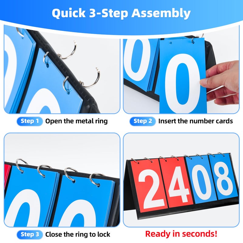 I-MART 4-Digit Portable Flip Scoreboard, Easy Flip Score Keeper for Cornhole Volleyball Basketball Football Tennis Baseball Soccer Ping Pong Games, Double-Sided Display for Indoor Outdoor Sports - Image 4