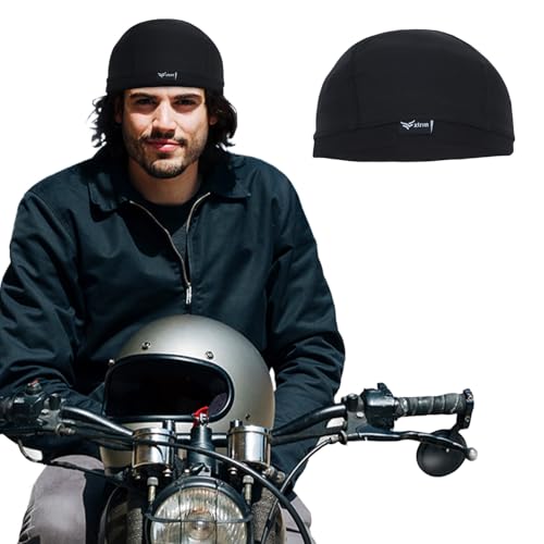 XTRIM Unisex Helmet Skull Cap for Bikers & Cyclists, Cotton Head Cap, Hair Inner Helmet Cover Cap for Men, Sweat Cooling for Women, Skull Cap for Summer (Jet Black, One Size Fits All) - Image 1