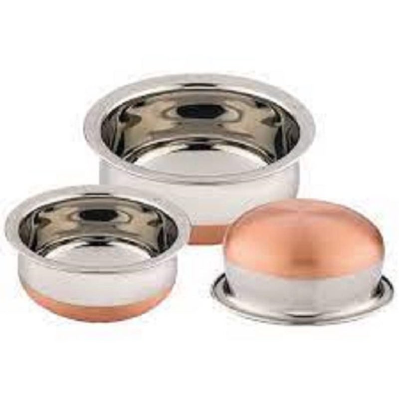 DHRUVISHMETAL 3piece Copper Bottom Handi 13 cm 15 cm 17 cm Diameter with 750ml 950ml 1250ml Capacity  - Image 3