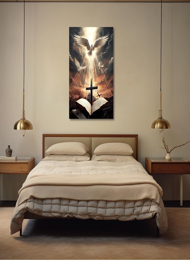 CXHOSTENT Holy Bible Canvas Print: The Cross & Dove of Peace - Framed Wall Art for Prayer Room & Church Decor (12.00"x18.00") - Image 5