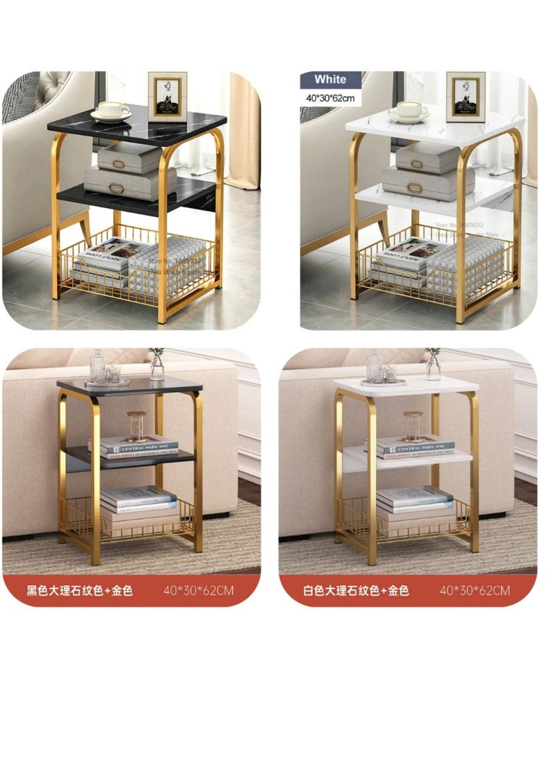 BAIG 3 tier Marble Tea Table End Table Office Coffee Table Wooden Square Magazine Rack Small Table Movable Bedroom Living Room Furniture black - Image 3