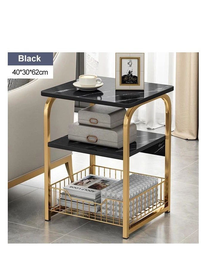 BAIG 3 tier Marble Tea Table End Table Office Coffee Table Wooden Square Magazine Rack Small Table Movable Bedroom Living Room Furniture black - Image 2