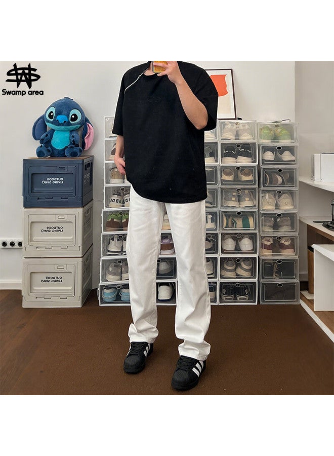 Swamp Area Micro-curling Knife Jeans For Men, Autumn And Winter Slim Straight-leg Trousers, American High Street Pants K2030 White S - Image 1