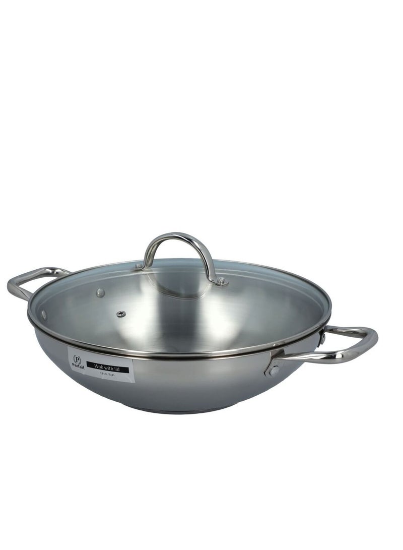 Parfait Induction Wok With Lid Clear And Silver 32cm - Image 1