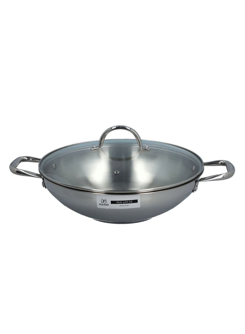 Parfait Induction Wok With Lid Clear And Silver 32cm - Image 2
