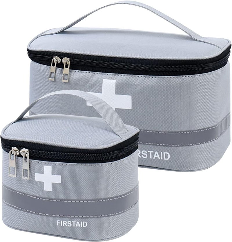 SWIUKPHE 2 Pcs Empty First Aid Bags with Small Medical Pouch, Insulated Survival Medicine Bag, Portable Medication Travel Carrying Case with Handle for Car Home Camping Office Workplace (Deep Grey) - Image 1