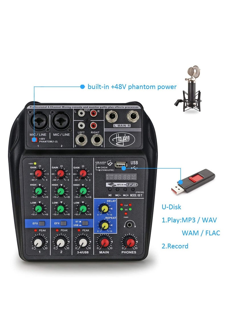 4 Channel Mixer, DJ Mixing Console, with Bluetooth, 48V Phantom Power Monitor Karaoke System USB Mixer Audio - pzsku/ZA3CB731157A2098F9DC7Z/45/_/1732789957/65cebc7e-4b5f-4014-bbc7-089217a12fa6