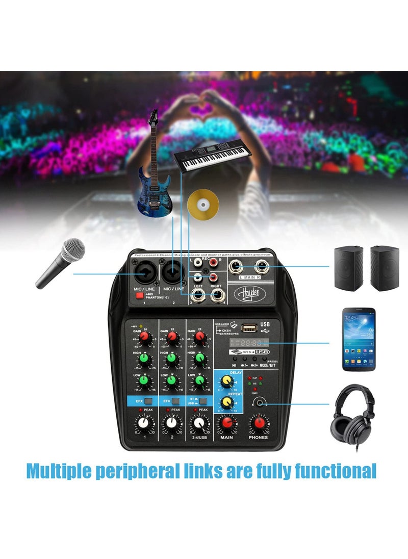 4 Channel Mixer, DJ Mixing Console, with Bluetooth, 48V Phantom Power Monitor Karaoke System USB Mixer Audio - pzsku/ZA3CB731157A2098F9DC7Z/45/_/1732790098/40e16cf8-5ed2-4bc5-b75d-367af47edb67