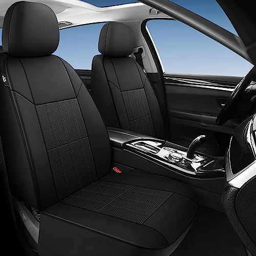 VarCozy Faux Leather Car Seat Covers Front Pair, Universal Front Seat Covers for Car, Breathable Seat Covers for SUV, Sedan, Van, Premium Automotive Interior Covers, Airbag Compatible, Black - Image 1