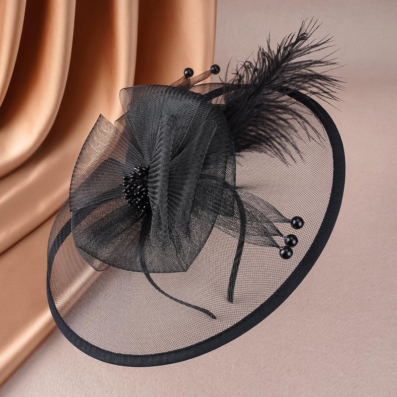 Zinniday Black Cocktail Fascinator Hats - Victoria Feather 2026 Kentucky Fascinators with Hairpin,1920s 50s Tea Party Derby Hat for Lady Woman Funeral Halloween Renaissance Dress Up, 11.81 â€œx9.84â€ - Image 3