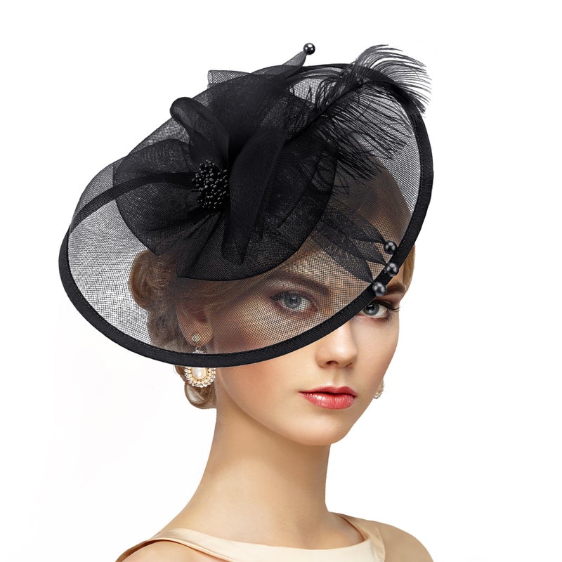 Zinniday Black Cocktail Fascinator Hats - Victoria Feather 2026 Kentucky Fascinators with Hairpin,1920s 50s Tea Party Derby Hat for Lady Woman Funeral Halloween Renaissance Dress Up, 11.81 â€œx9.84â€ - Image 1