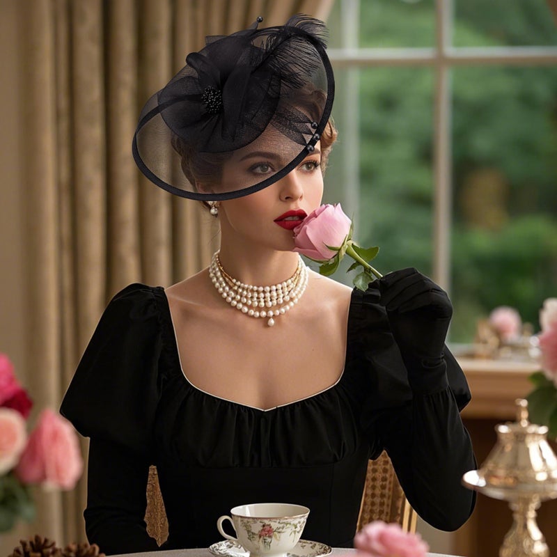 Zinniday Black Cocktail Fascinator Hats - Victoria Feather 2026 Kentucky Fascinators with Hairpin,1920s 50s Tea Party Derby Hat for Lady Woman Funeral Halloween Renaissance Dress Up, 11.81 â€œx9.84â€ - Image 2