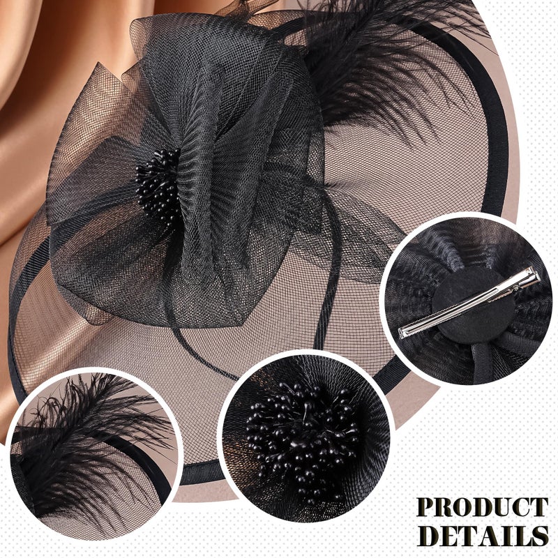 Zinniday Black Cocktail Fascinator Hats - Victoria Feather 2026 Kentucky Fascinators with Hairpin,1920s 50s Tea Party Derby Hat for Lady Woman Funeral Halloween Renaissance Dress Up, 11.81 â€œx9.84â€ - Image 5