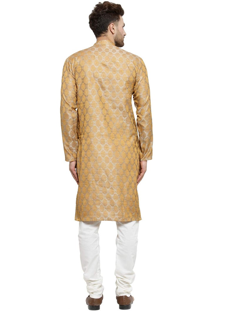 Jompers Men's Jacquard Silk Kurta and Pyjama(Silver,M) - Image 2