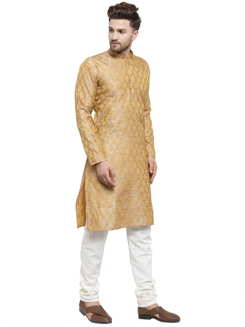 Jompers Men's Jacquard Silk Kurta and Pyjama(Silver,M) - Image 3