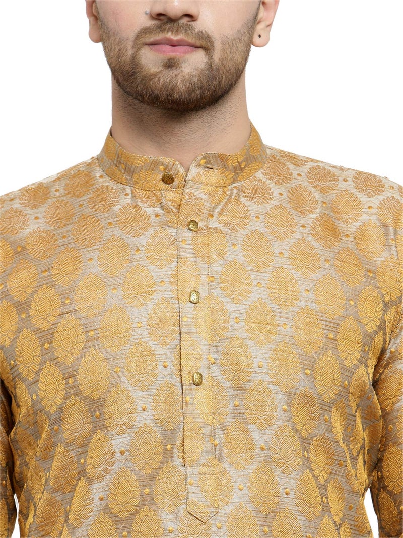 Jompers Men's Jacquard Silk Kurta and Pyjama(Silver,M) - Image 5