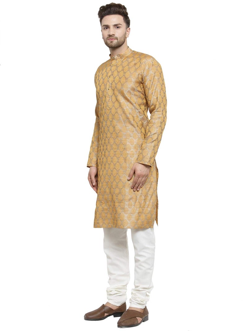 Jompers Men's Jacquard Silk Kurta and Pyjama(Silver,M) - Image 4