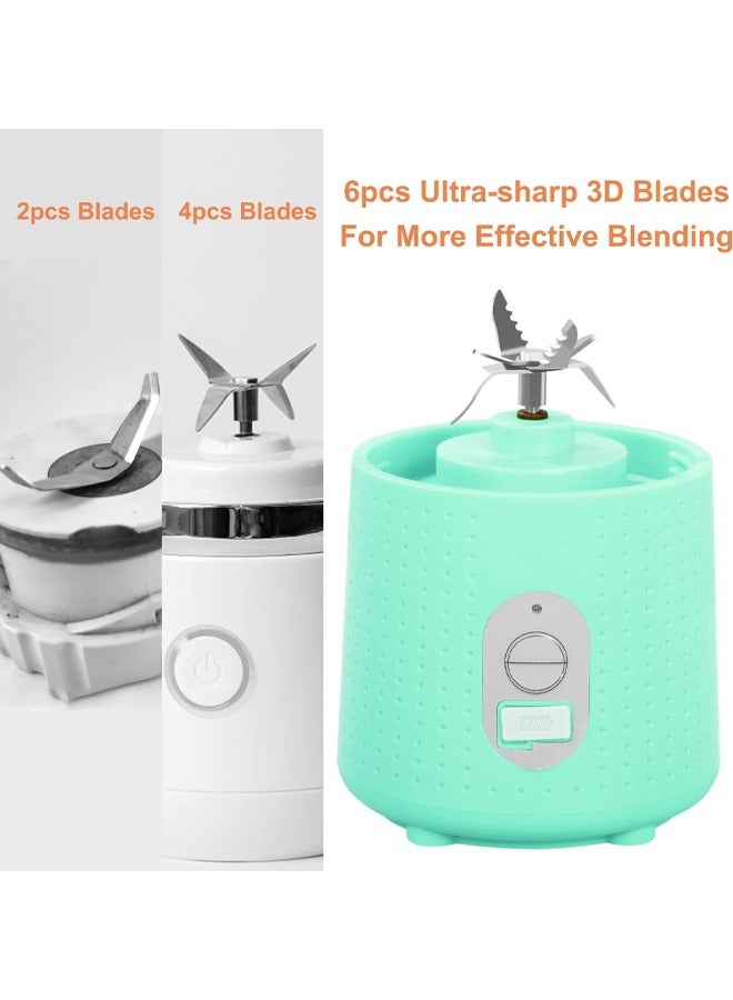 Portable Juicer Blender for Shakes and Smoothies,USB Rechargeable Personal Blender with 6pcs 3D Blades,Strong Blending Power,13.5Oz & Cleansing Brush for Travel,Office and Sports - Green