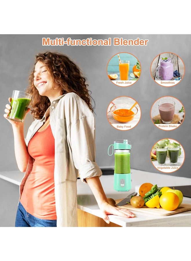 Portable Juicer Blender for Shakes and Smoothies,USB Rechargeable Personal Blender with 6pcs 3D Blades,Strong Blending Power,13.5Oz & Cleansing Brush for Travel,Office and Sports - Green