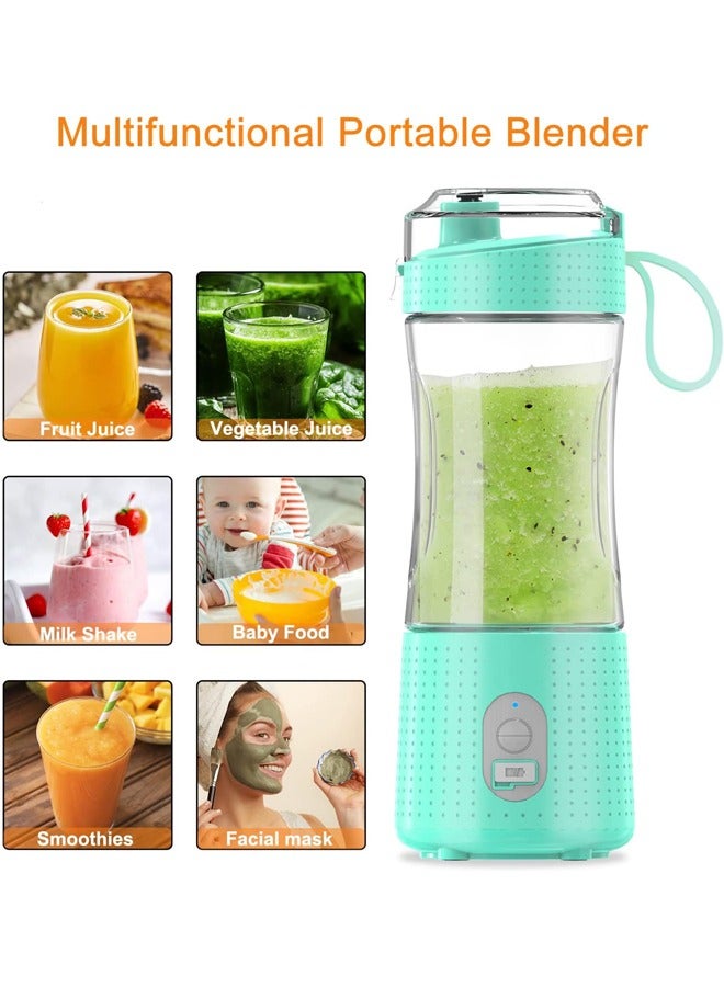 Portable Juicer Blender for Shakes and Smoothies,USB Rechargeable Personal Blender with 6pcs 3D Blades,Strong Blending Power,13.5Oz & Cleansing Brush for Travel,Office and Sports - Green