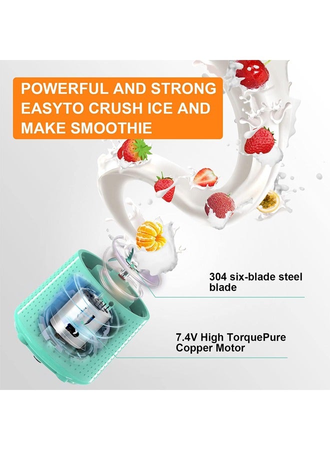Portable Juicer Blender for Shakes and Smoothies,USB Rechargeable Personal Blender with 6pcs 3D Blades,Strong Blending Power,13.5Oz & Cleansing Brush for Travel,Office and Sports - Green